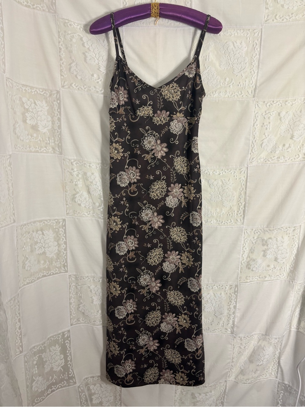 Y2K Brown Floral Boho Chic Euro Summer Maxi Sun Dress Size S